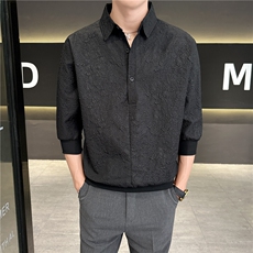 夏季日系工装衬衫男士短袖衬衣宽松翻领套头冲锋上衣服CA604，男装T恤，星座1116A-2（原606A-1）