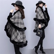 芷墨冬装新款时尚简约冬装经典格纹斗篷外套加绒加厚，女装毛呢外套，芷墨服饰