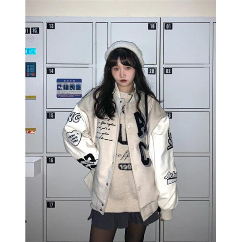 复古高街棒球服外套女宽松春秋新款设计感学生夹克上衣W748,男装夹克,星座1116A（原606A-3）
