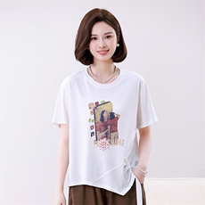时尚宽松短袖T恤女夏季新款韩版百搭显瘦印花上衣休闲舒适女装，女装T恤，叶笙衣