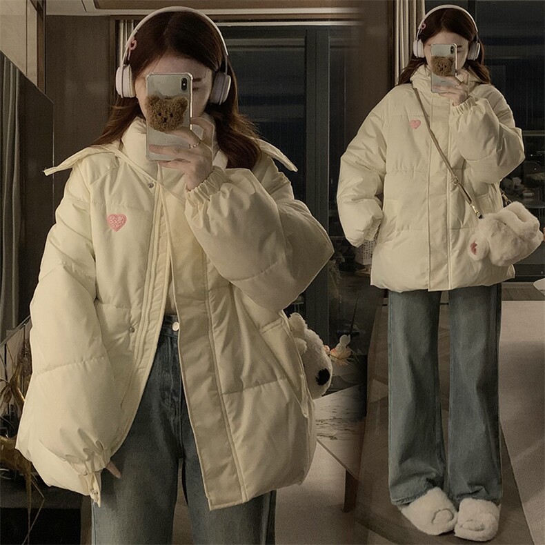 C896-P120 奶fufu奶黄色羽绒棉服新款韩系爱心贴标面包服加厚棉衣图片