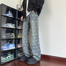 B221美式ins高街宽松直筒个性提花牛仔裤LK24399-特P52控88，男装牛仔裤，电商B221