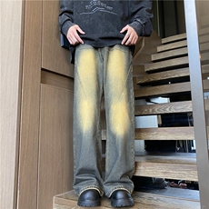 秋季新款潮流美式复古直筒拖地水洗牛仔裤B315-K24272-P55控78，男装牛仔裤，电商B315