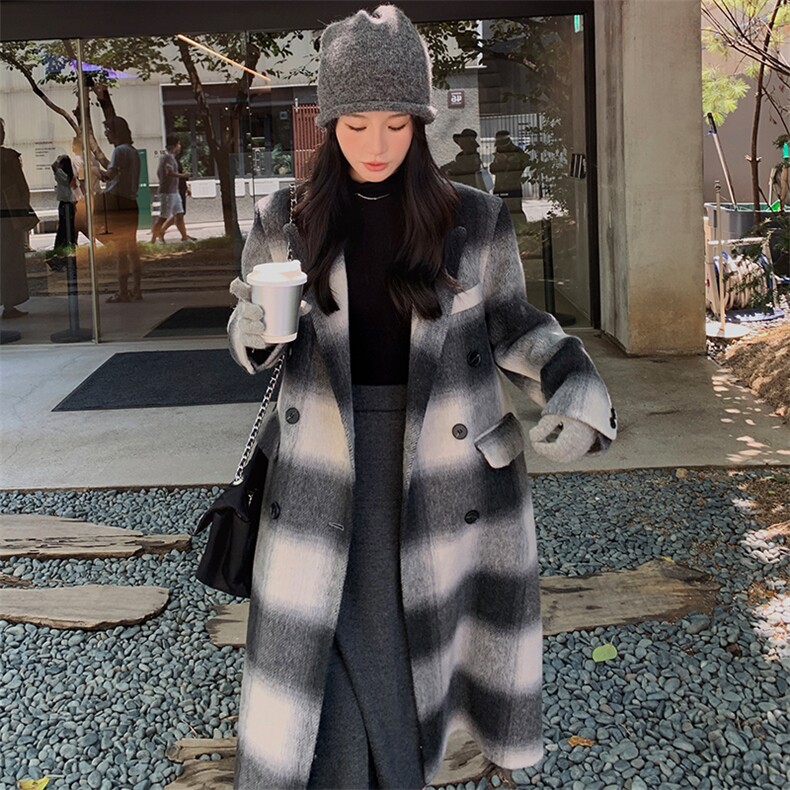 2024年冬季中长款条纹双面呢羊绒大衣-款号8801-P285K418,女装双面呢大衣,浙宝305