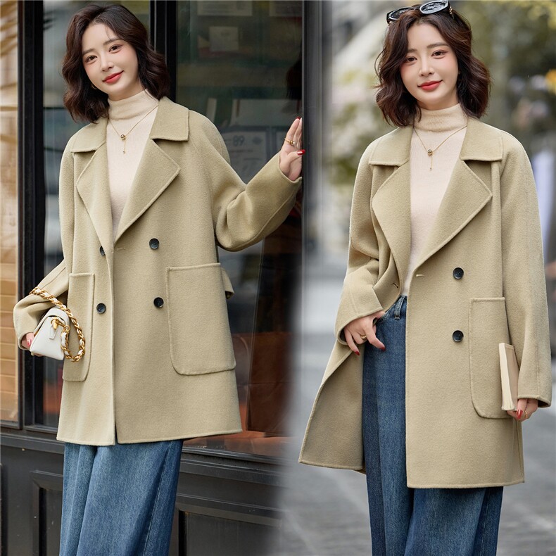 爆现货《2025秋冬新款中长款双面呢大衣轻奢时尚高级显瘦》，女装双面呢大衣，米莱