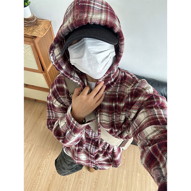 380G磨毛秋冬新款格纹连帽衬衫加厚磨毛格子外套CS328-P48,男装衬衫,星座301C-5