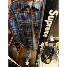 【有货】毛边破坏格子衬衫男长袖高级感拉链衬衣外套2503CC-特P45，男装衬衫，星座1007（原301D）