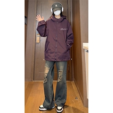 特批港风中性宽松时尚印花连帽防水冲锋衣夹克F389P65控98，男装夹克，电商A247
