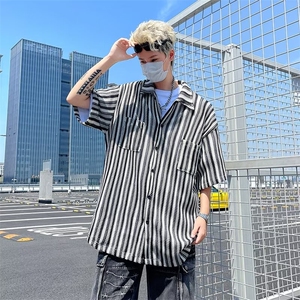 夏季短袖针织衬衫男ins潮牌港风日系休闲宽松半袖外套5500 P43图片
