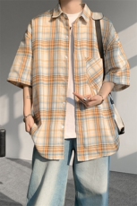 衬衫男夏季新款磨毛格子短袖衬衣DX002-特批26无差价，男装衬衫，星座214-3