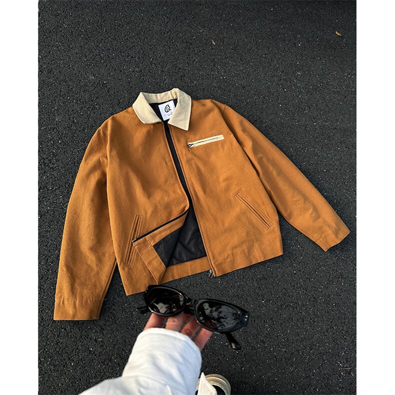 8XL-M春季水洗帆布短款夹克男生vintage美式复古工装外套JK003P98图片