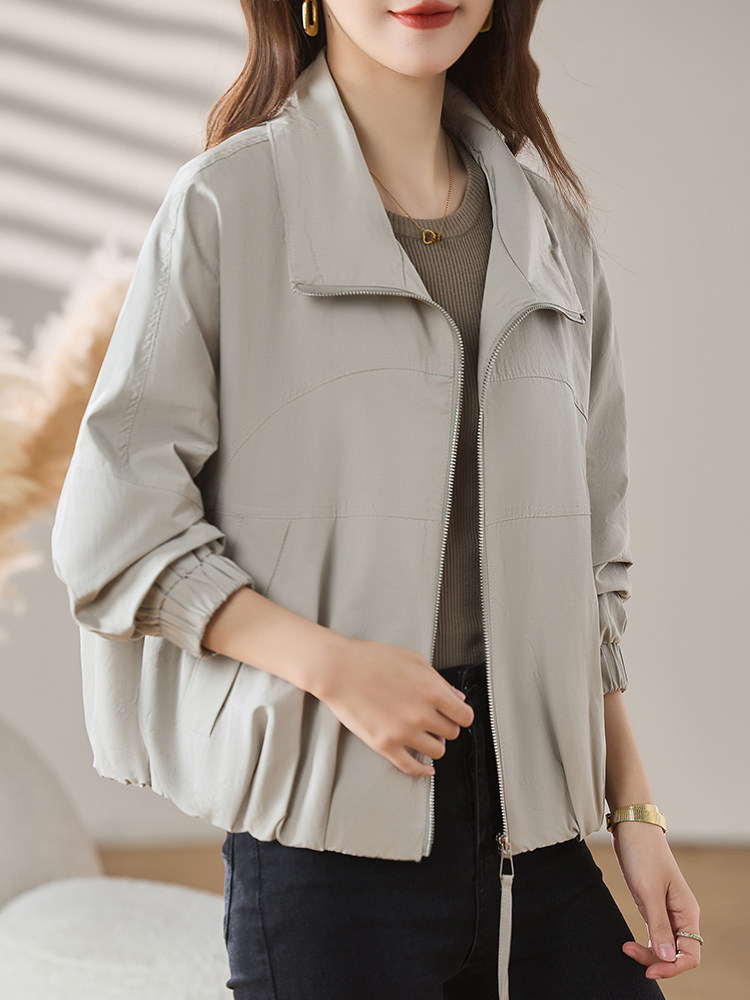 中年外套女小个子气质2025秋季新款休闲宽松高级感立领夹克上衣,女装短外套,沐七七