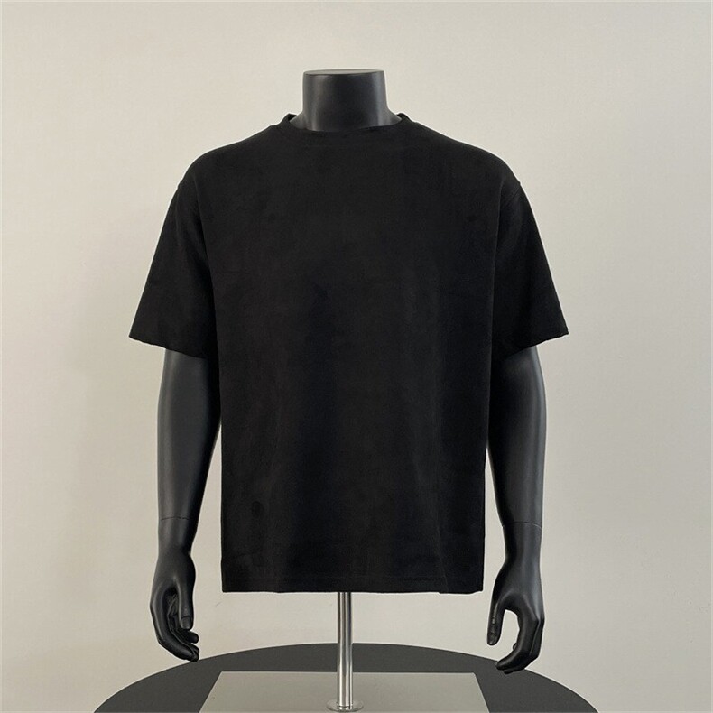 抖音得物直播高品质二开240克美式高街麂皮绒光版纯色短袖t恤12.5，男装T恤，电商A486