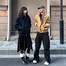 现货网图复古卡其色立领工装夹克男女短宽巴恩风外套B20-P55，男装夹克，星座910-1