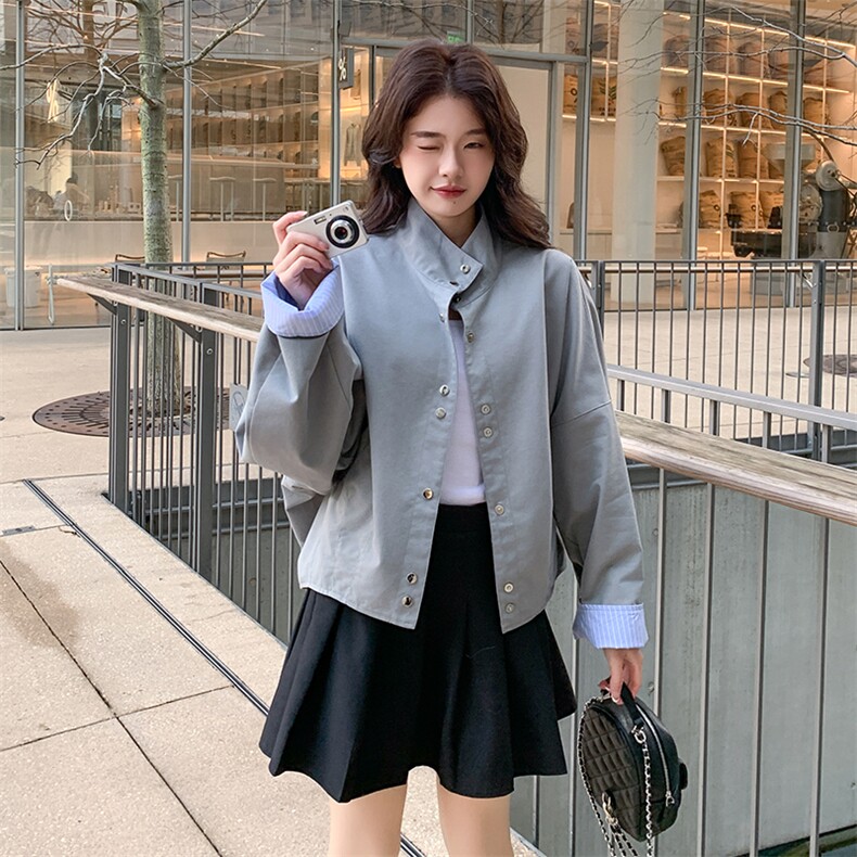 立领休闲短外套女小个子2025春季新款韩系设计感宽松百搭夹克上衣,女装短外套,辉之琳