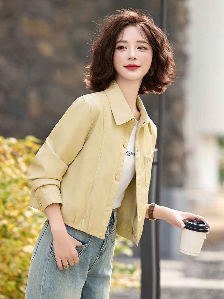 翻领小个子蛋白皮衣外套女短款2025春装新款时尚洋气欧货爆款上衣,女装皮衣,臻衣坊