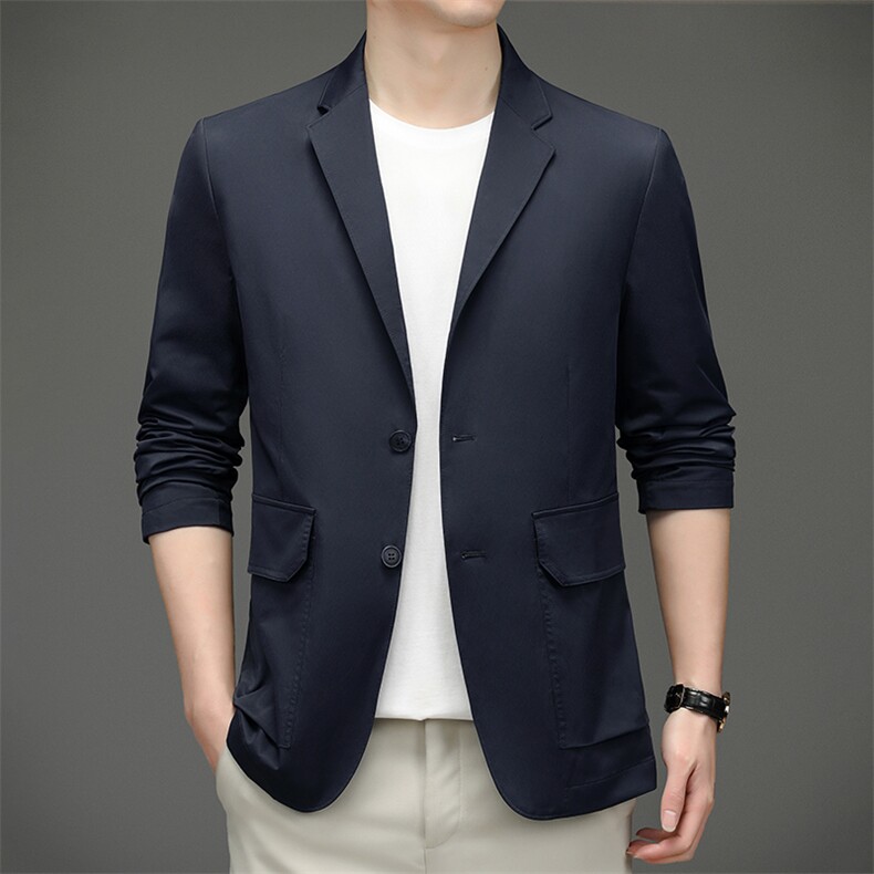 口袋上衣单排扣翻领长袖春季中老年2023年时尚西服SL7816，男装西服，钱塘6003（原4033）