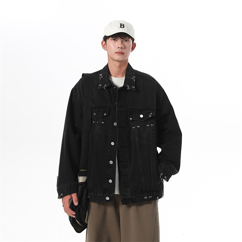 时尚巴黎风朋克铆钉穿孔休闲宽松百搭男牛仔夹克外套JK1104-P108，男装工装外套，星座1103-3