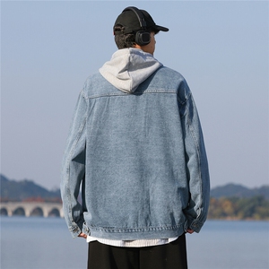 春秋季新款水洗净版宽松牛仔夹克翻领均可连帽有大货特批55-K718图片