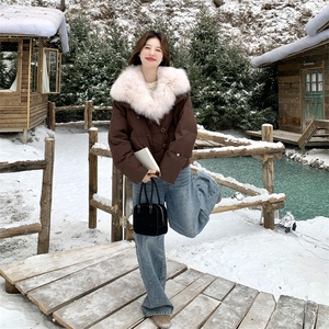 大毛领短款羽绒服女2025冬季新款小个子洋气设计感别致独特厚外套图片