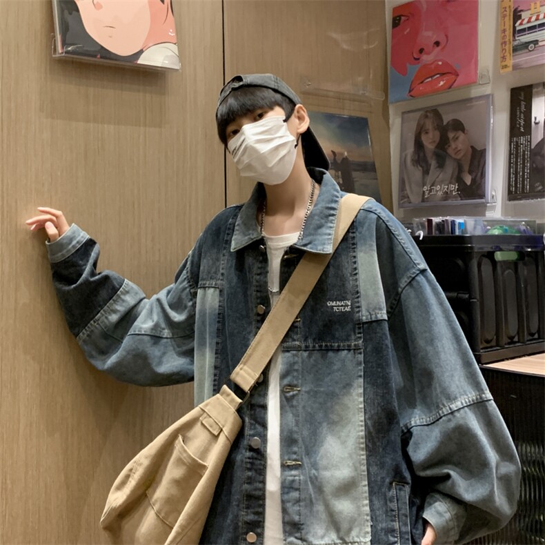 春秋季拼接撞色牛仔外套宽松工装夹克日系复古外套JK02057-P68,男装夹克,星座308B-1