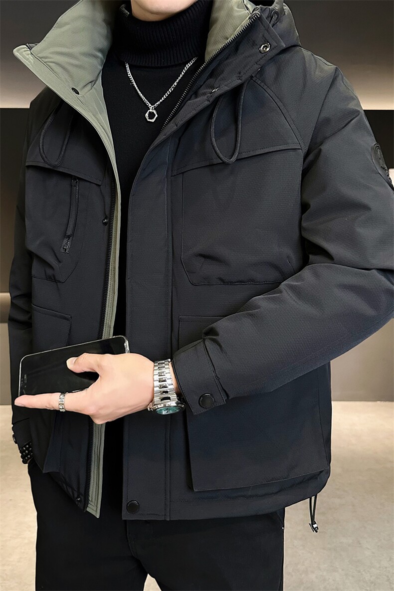 新标90白鸭绒2025年连帽时尚潮流保暖羽绒服男YR6063-P240,男装羽绒服,电商D240-242