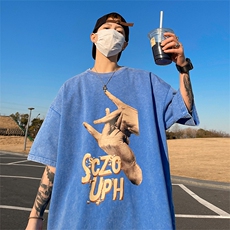 量大优供视频重磅美式复古蜡染水洗做旧短袖t恤SX10特P30，男装T恤，电商A486