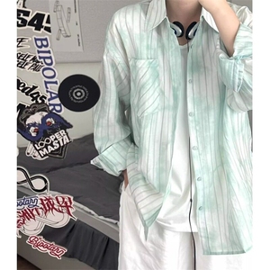 杭州现货青春流行新款气质休闲长袖ins衬衫尖领潮百搭男拼色潮图片