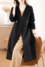 V领双面羊毛大衣女中长款2024秋冬新款双面呢大衣，女装双面呢大衣，众策羊绒