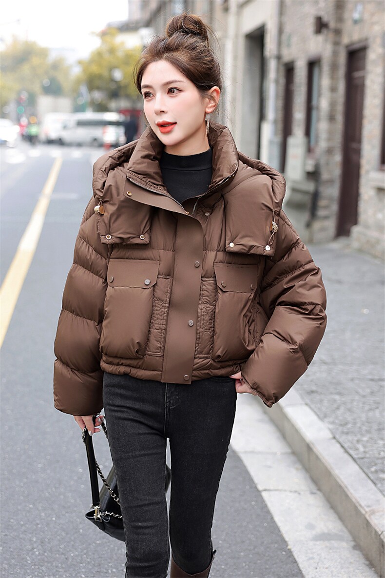 欧货白鹅绒羽绒服女短款2025冬季新款加厚小个子面包服连帽外套女,女装羽绒服,意芙