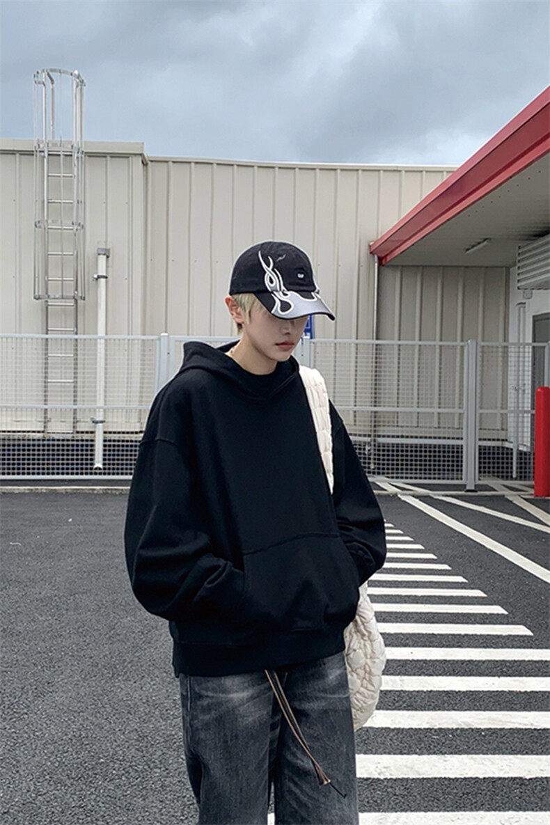 灰色cleanfit男生短款卫衣美式重磅连帽大帽衫廓形外套潮WY004P48,女装短外套,电商B312