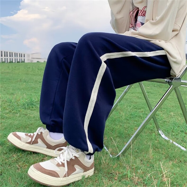 潮牌街头宽松休闲运动裤春秋简约条纹束脚九分裤男K4104-P32,男装休闲裤,星座512-2