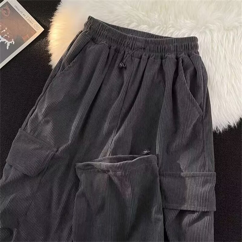 秋冬灯芯绒裤子男抽绳束脚运动裤宽松直筒休闲长裤insA998/P42，女装休闲裤，星座506B