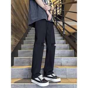 现货! 港风新款2025潮流百搭直筒宽松大码牛仔裤松紧腰NZ6172-P35图片