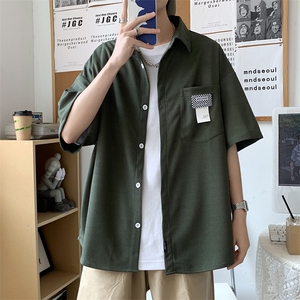 夏季港风bf华夫格口袋衬衫男潮牌宽松短袖百搭休闲外套 W3174-P32图片