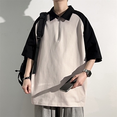 港风冰感POLO领T恤宽松百搭撞色插肩袖T恤吸汗透气TC3178-P25，男装T恤，星座717