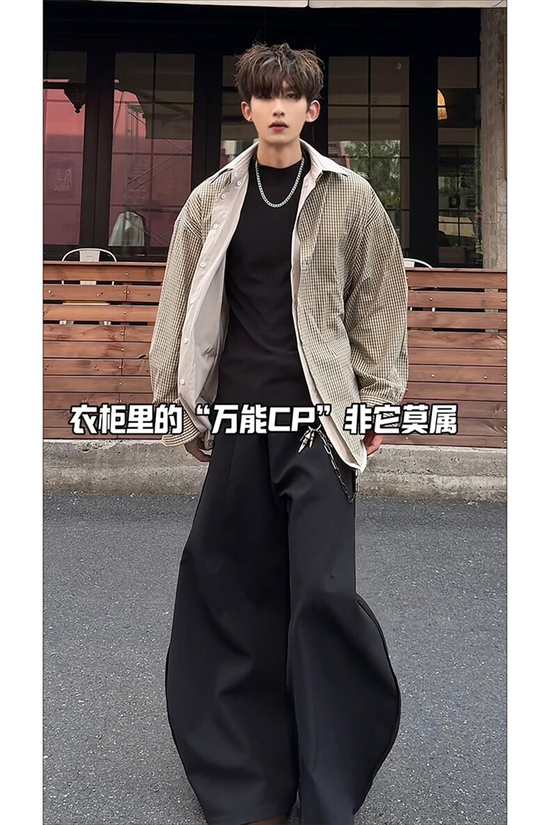AB面设计时髦时尚翻领衬衫夹克撞色格纹港风休闲衬衫HY850TP80,男装夹克,电商A102B