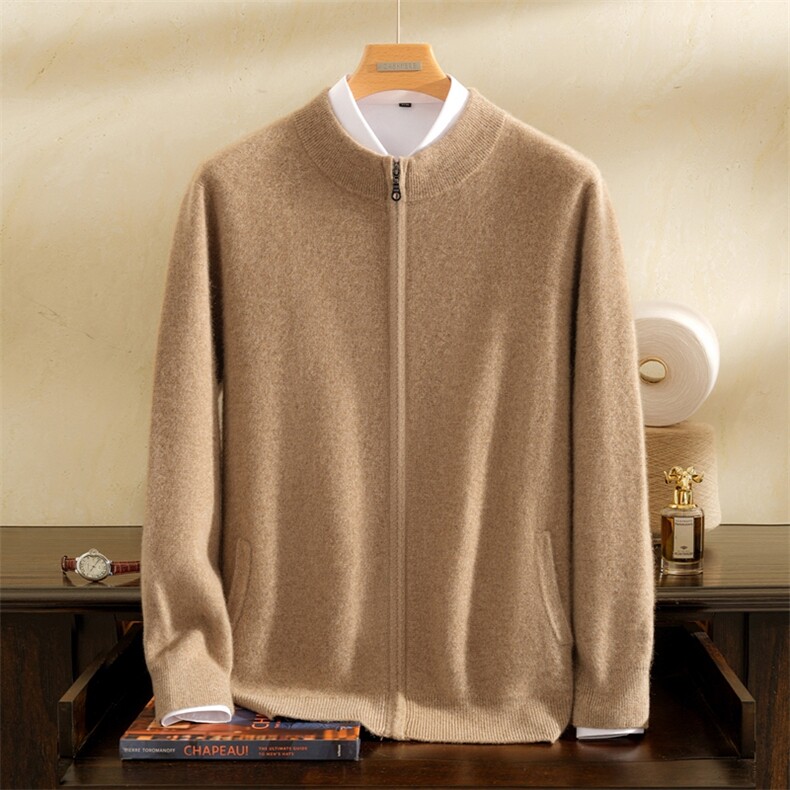 2025年秋季长袖青春流行拉链长袖半高保暖开衫，男装羊绒开衫，雪贝坊一店