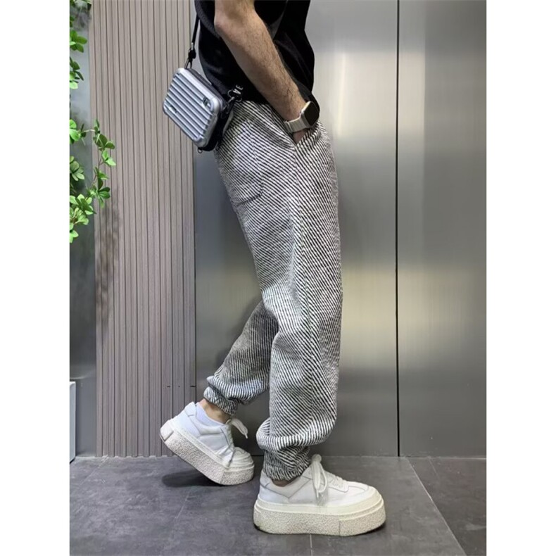 1506-1/KC811/P50男新款条纹加绒卫裤潮流冬季加厚时尚运动裤,男装休闲裤,星座1506-1