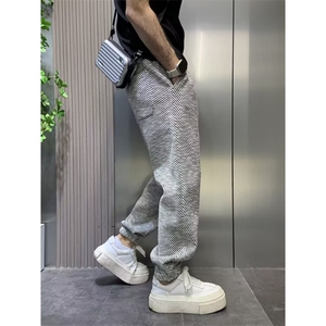 1506-1/KC811/P50男新款条纹加绒卫裤潮流冬季加厚时尚运动裤图片