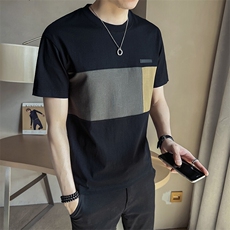 夏季男士短袖T恤潮牌2025新款拼接纯棉半袖体恤A313-88227-P48，男装T恤，电商A313