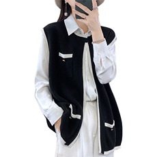 百搭小香风V领毛衣开衫马甲女春秋新款宽松显瘦无袖针织背心外套，女装马甲，宋氏羊绒