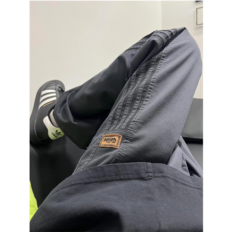 07qwer灰色三杠条纹裤子男夏季薄款美式复古工装裤休闲直筒运动裤图片