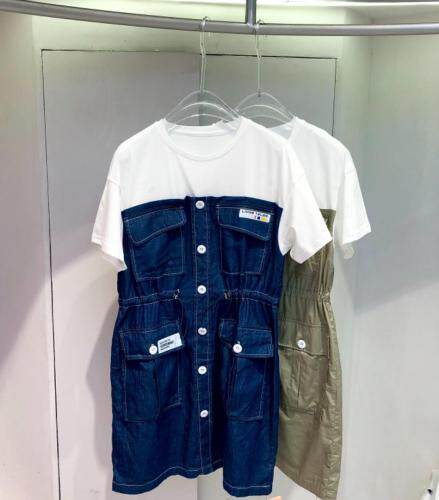 夏季新款拼接牛仔连衣裙，女装连衣裙，多来