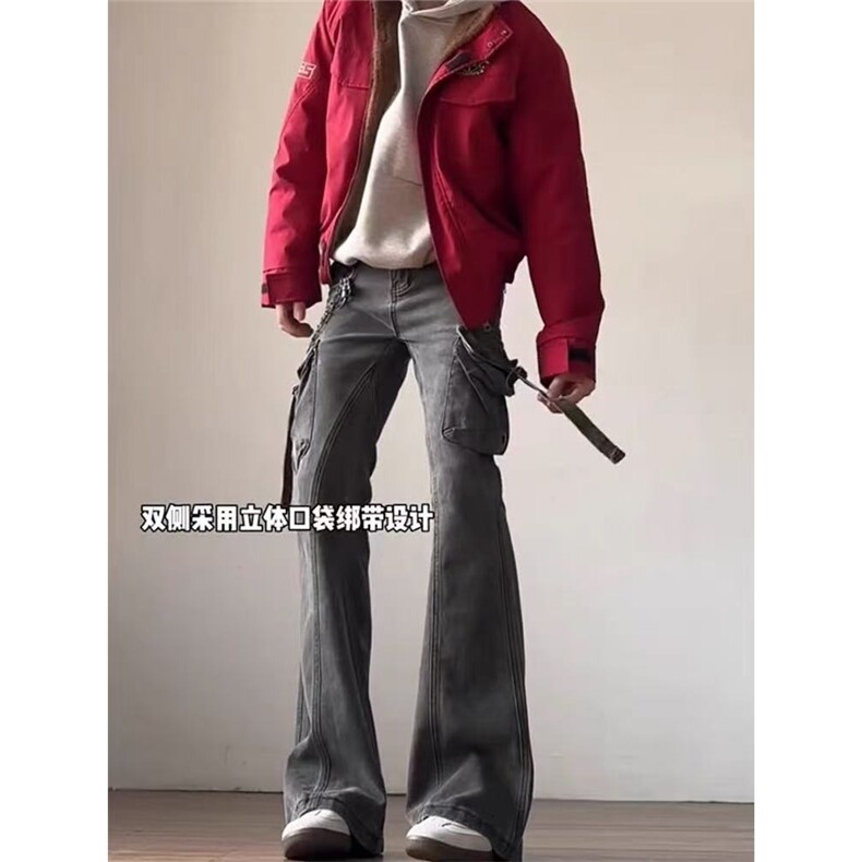 春款美式高街vibe多口袋工装牛仔裤男直筒微喇休闲裤子LA4100-P58,男装牛仔裤,星座1008