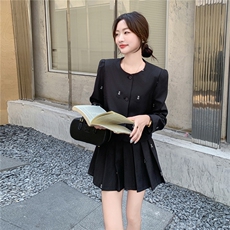 现货-2025年秋季新款气质小香风套装百褶裙两件套女，女装套装/套裙，1D102-1