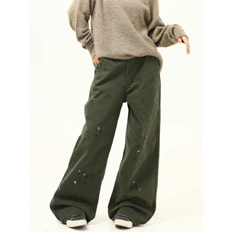 复古做旧漆点牛仔裤男潮流宽松直筒阔腿工装长裤，男装休闲裤，星座716-3