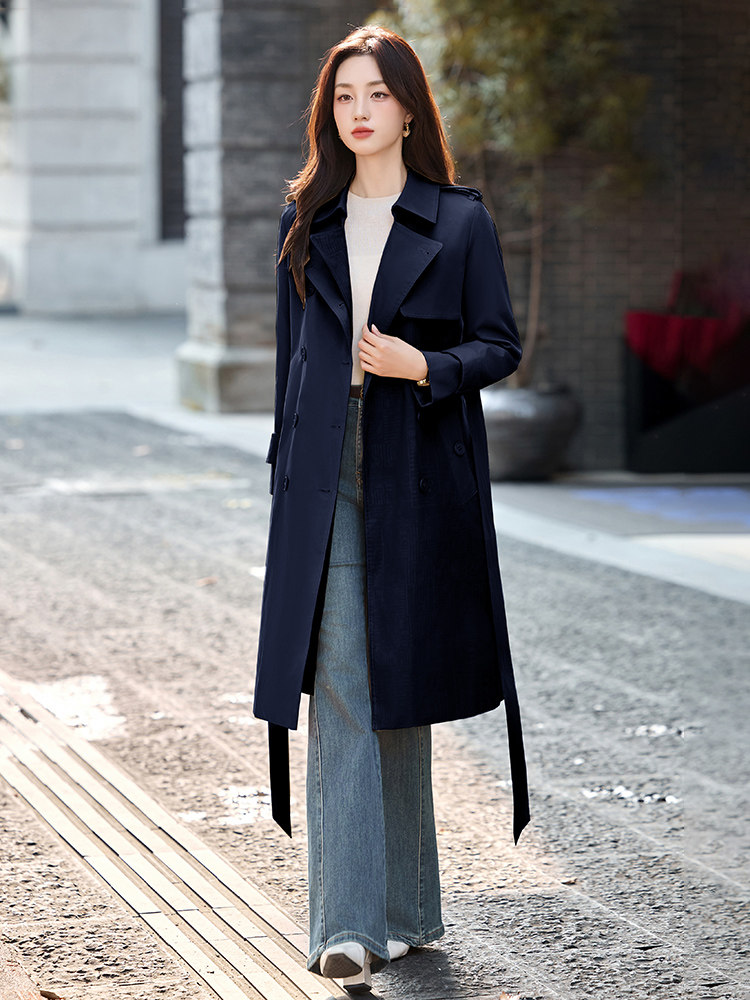 新款风衣女2025年洋气撞色拼接小个子气质显瘦中长款春秋大衣外套,女装风衣,妙形