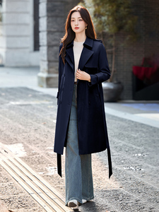 新款风衣女2025年洋气撞色拼接小个子气质显瘦中长款春秋大衣外套图片