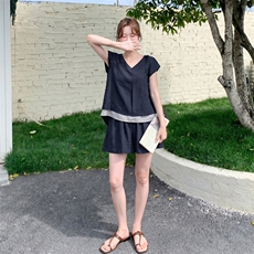 时尚潮流休闲运动纯色两件套2026年夏季轻薄撞色宽松型，女装套装/套裙，秀美人生